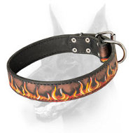 Amazing Leather Collar with Handpainted Fire Flames for Doberman Amazing Leather Collar with Handpainted Fire Flames for Doberman