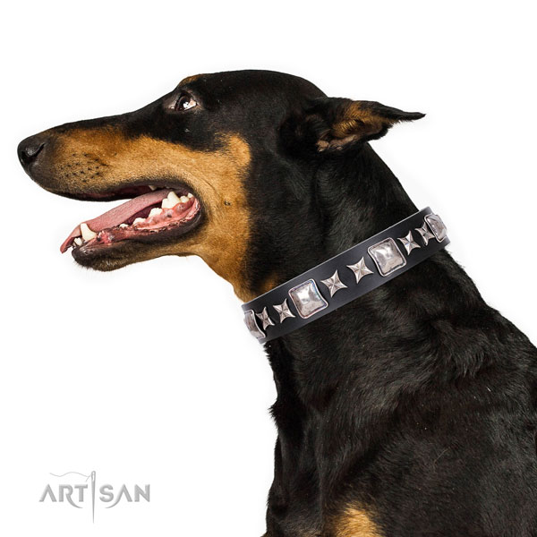 Doberman exceptional natural genuine leather dog collar for handy use