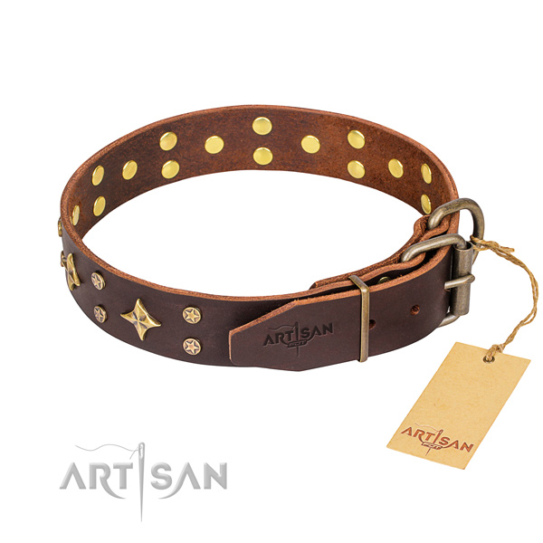 Daily walking full grain genuine leather collar with studs for your doggie