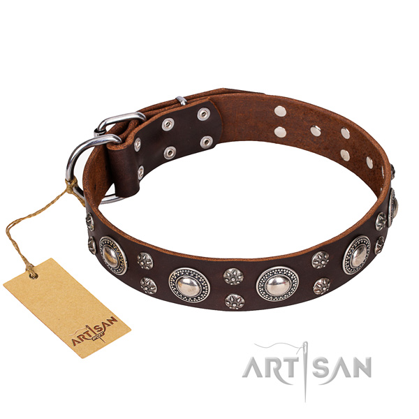 Resistant leather dog collar with durable elements