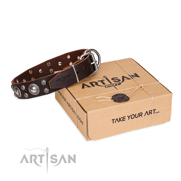 Everyday leather dog collar with luxurious decorations