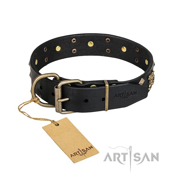 Durable leather dog collar with non-corrosive elements