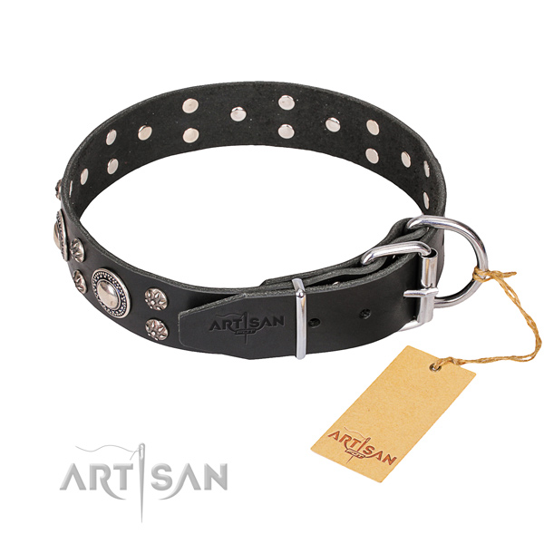 Full grain leather dog collar with worked out surface