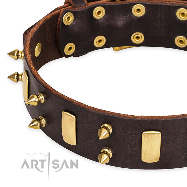 Easy to use leather dog collar with extra strong durable set of hardware