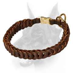 Doberman collar flexible because of the braided leather  strap