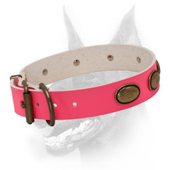 Pink leather dog collar for making your female very beautiful