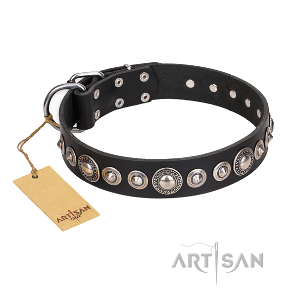Full grain genuine leather dog collar made of best quality material with strong hardware