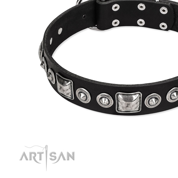 Full grain genuine leather dog collar made of high quality material with studs