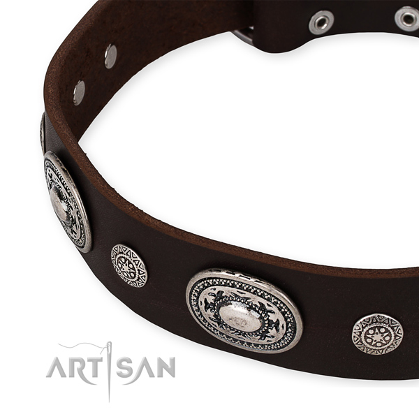 Flexible genuine leather dog collar handcrafted for your beautiful pet