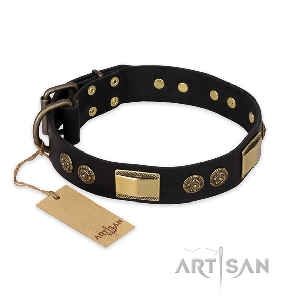 Awesome full grain natural leather dog collar for basic training