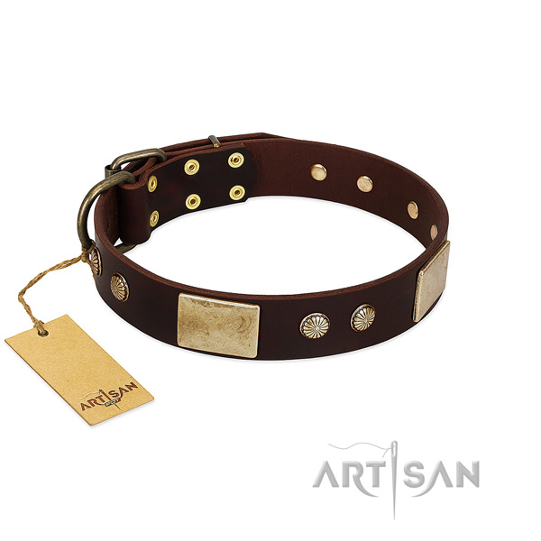 Easy adjustable full grain genuine leather dog collar for stylish walking your dog