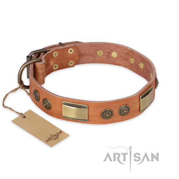 Top quality full grain genuine leather dog collar for comfy wearing