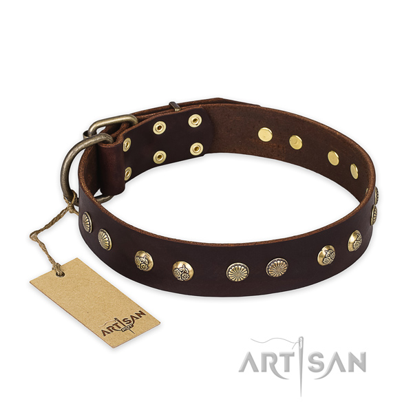 Easy adjustable full grain natural leather dog collar with reliable fittings