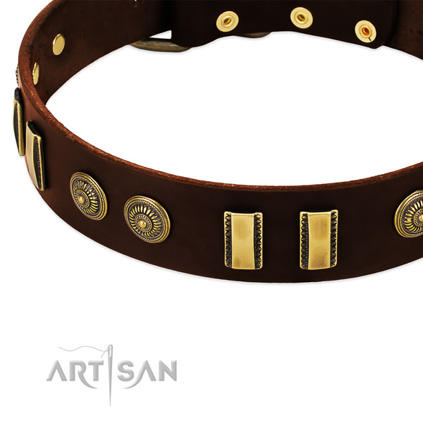Durable decorations on full grain leather dog collar for your four-legged friend