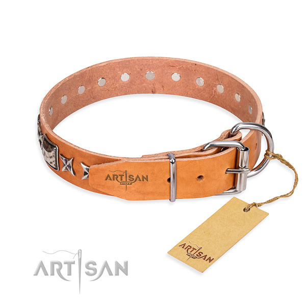 Top notch embellished dog collar of genuine leather