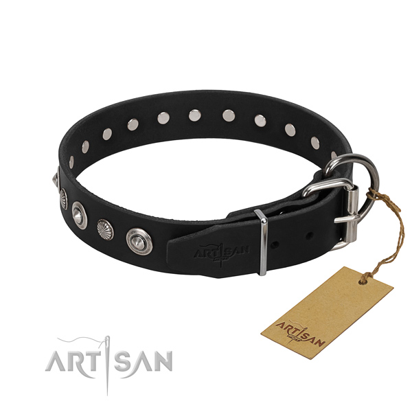 High quality genuine leather dog collar with designer adornments