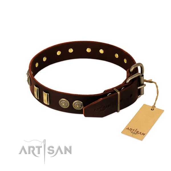 Corrosion resistant fittings on genuine leather dog collar for your pet