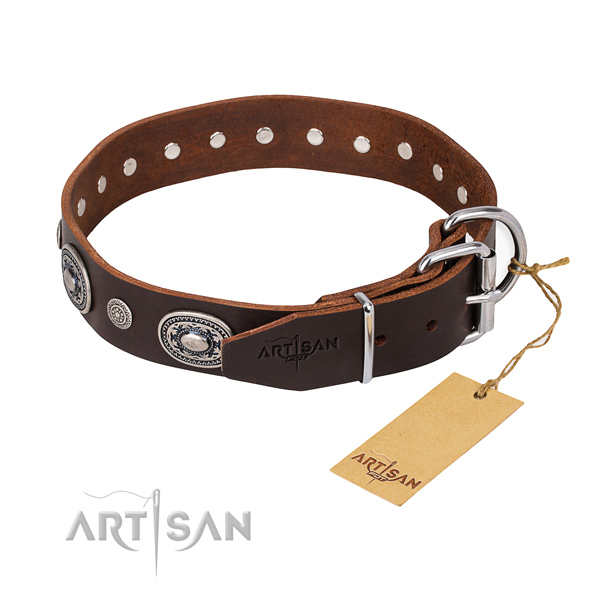 Gentle to touch leather dog collar made for easy wearing