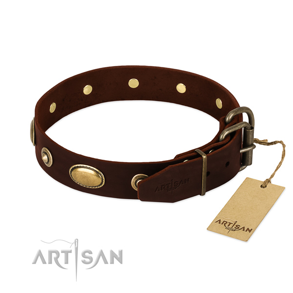 Rust-proof decorations on full grain natural leather dog collar for your canine