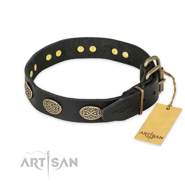Rust-proof hardware on natural genuine leather collar for your attractive dog