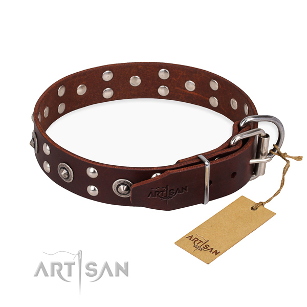 Reliable traditional buckle on full grain leather collar for your beautiful four-legged friend