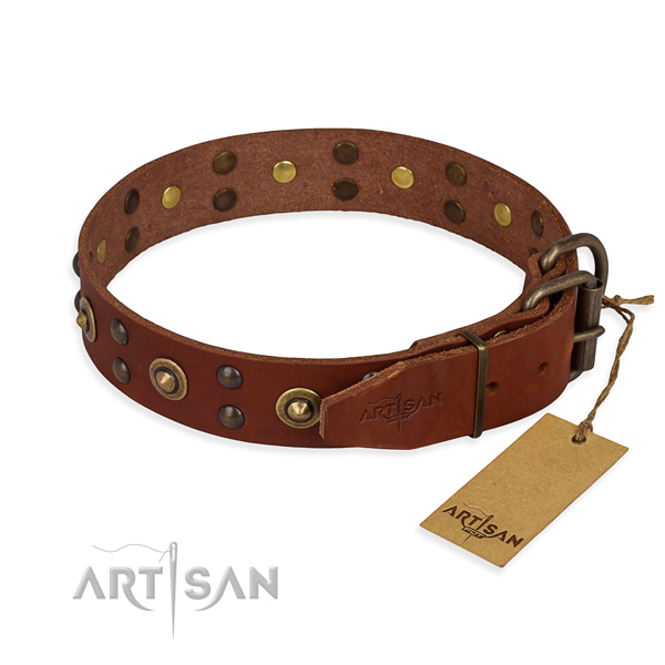 Durable hardware on full grain genuine leather collar for your lovely doggie