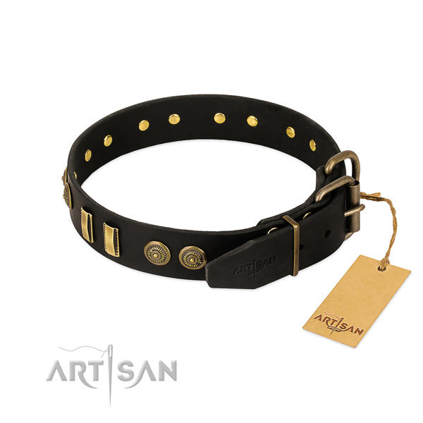Durable traditional buckle on full grain natural leather dog collar for your doggie