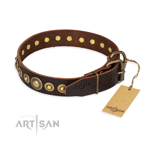 Soft to touch leather dog collar handcrafted for basic training