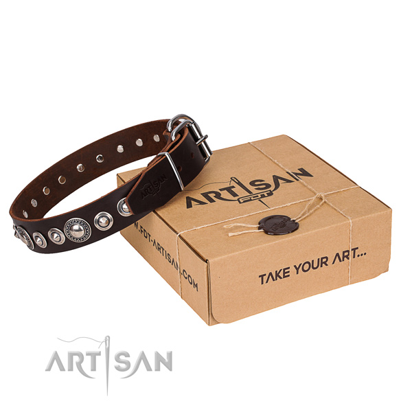 Natural genuine leather dog collar made of best quality material with strong D-ring