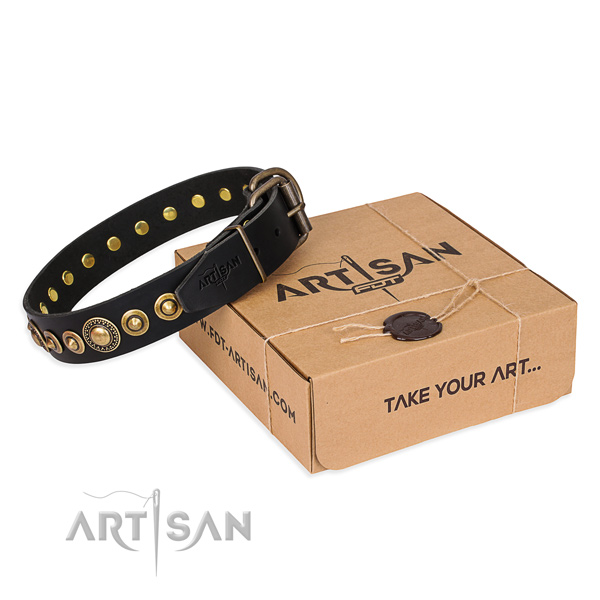 Top rate natural genuine leather dog collar handmade for basic training