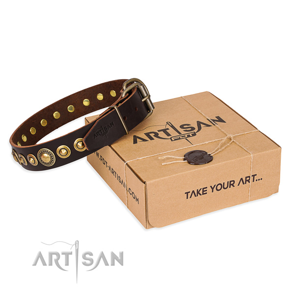 Soft genuine leather dog collar made for handy use