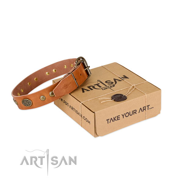 Rust resistant fittings on Genuine leather dog collar for your doggie