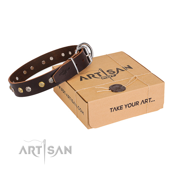 Top notch full grain genuine leather dog collar made for comfortable wearing