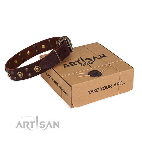 Rust-proof hardware on full grain genuine leather collar for your stylish dog