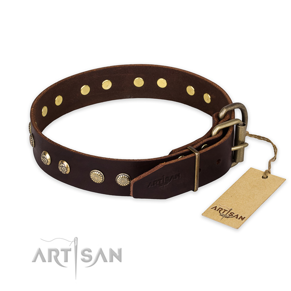 Rust resistant buckle on natural genuine leather collar for your lovely dog