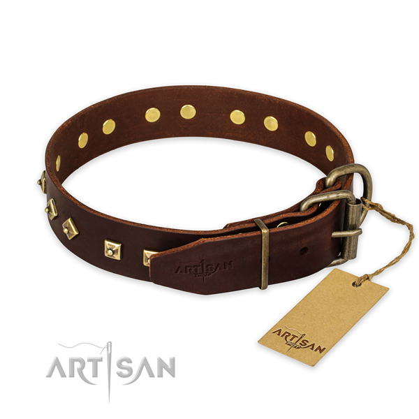 Rust resistant traditional buckle on full grain genuine leather collar for everyday walking your canine