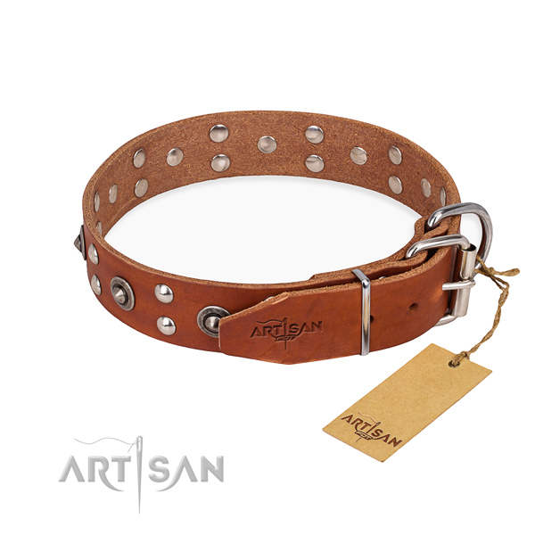 Strong fittings on full grain natural leather collar for your stylish canine