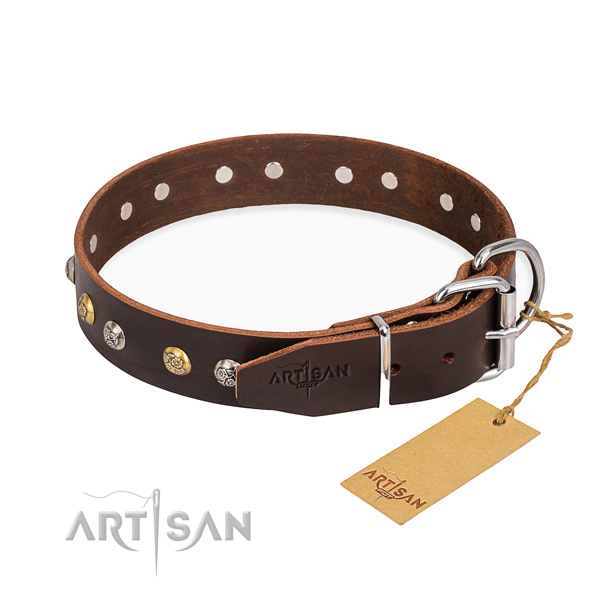 Soft full grain natural leather dog collar made for fancy walking
