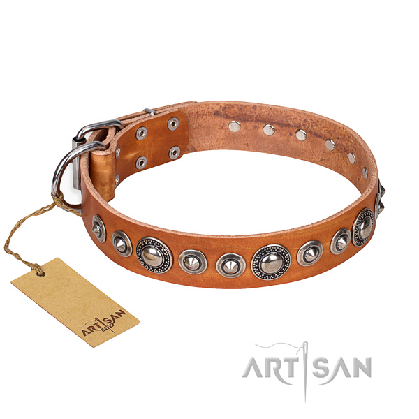 Leather dog collar made of top notch material with durable D-ring