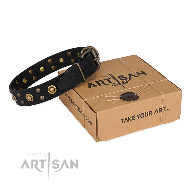 Rust-proof hardware on full grain natural leather collar for your impressive dog