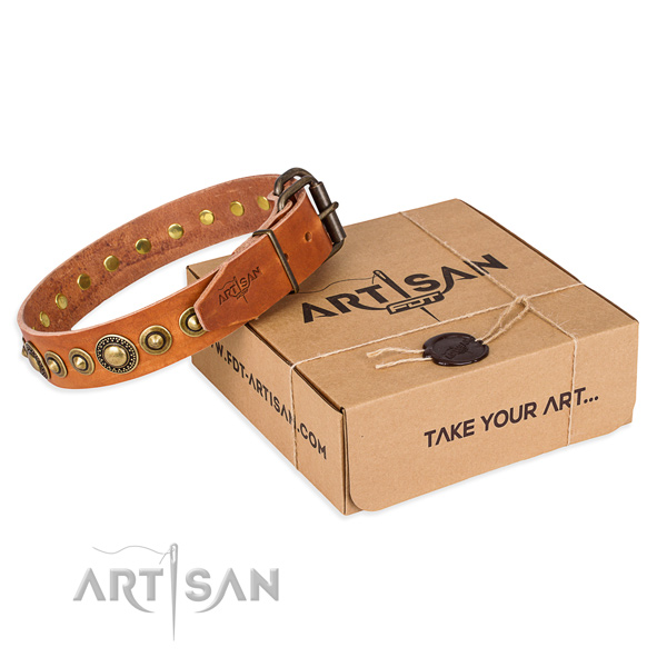Reliable full grain natural leather dog collar handmade for comfortable wearing