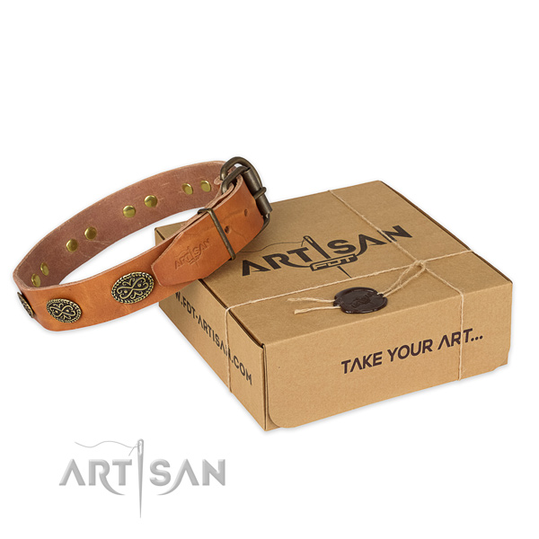 Rust resistant fittings on full grain genuine leather collar for your stylish canine