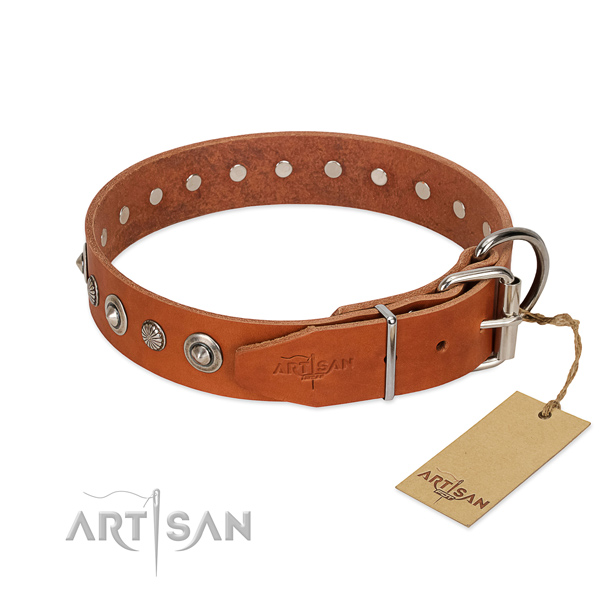 Top quality full grain genuine leather dog collar with awesome decorations