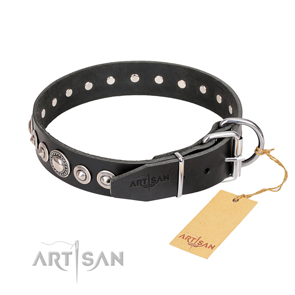 Finest quality decorated dog collar of full grain leather
