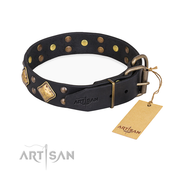 Natural genuine leather dog collar with amazing strong studs