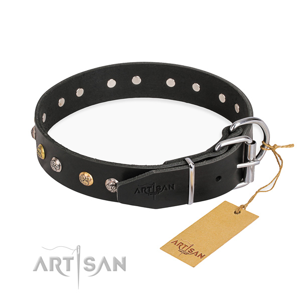 Strong full grain genuine leather dog collar made for comfy wearing