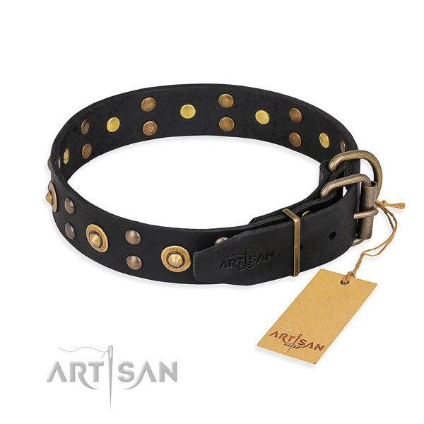 Durable traditional buckle on full grain natural leather collar for your attractive dog