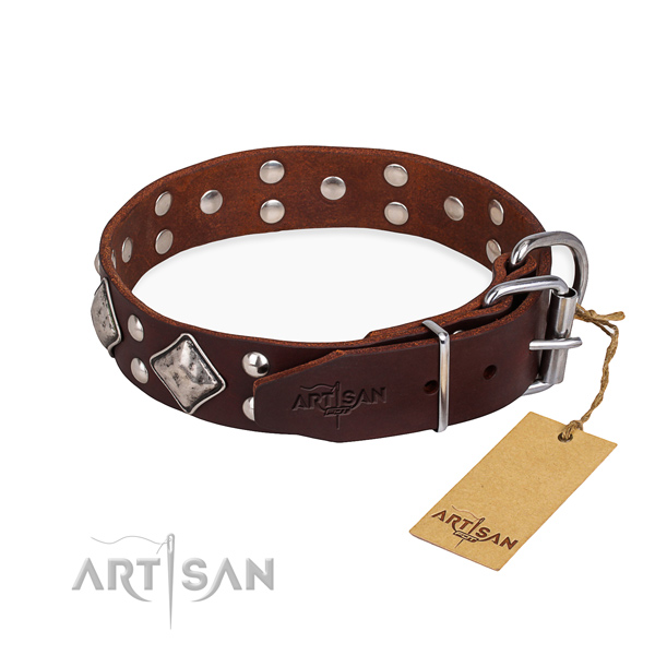 Full grain genuine leather dog collar with awesome rust resistant embellishments
