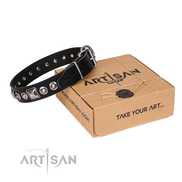 Leather dog collar made of top rate material with durable fittings