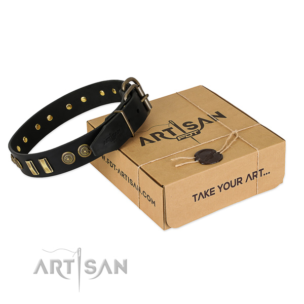Strong fittings on full grain genuine leather dog collar for your doggie